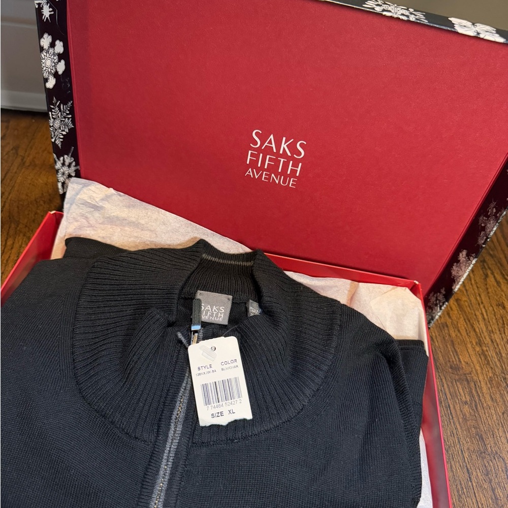 Saks Fifth Avenue Men's Black Full Zip Sweater Size XL NWT Fine Knit